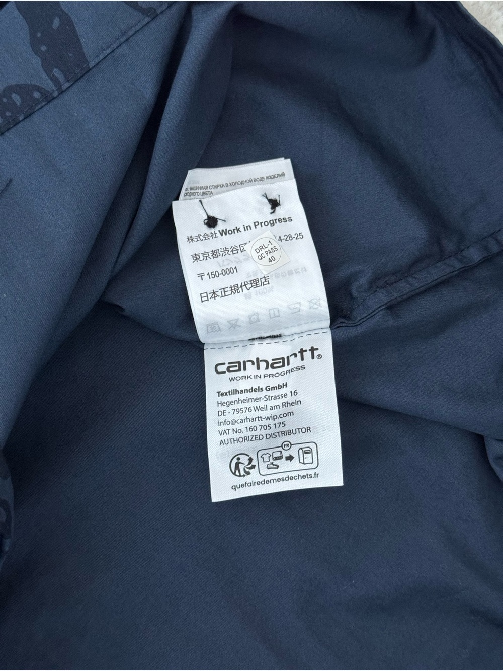 Carhartt Work In Progress Navy Blue Bandana Print Camp Collar Shirt Sleeve Shirt - Picture 8 of 8